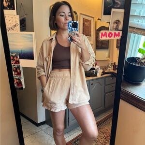 Aerie Lumberjane Shacket with matching shorts